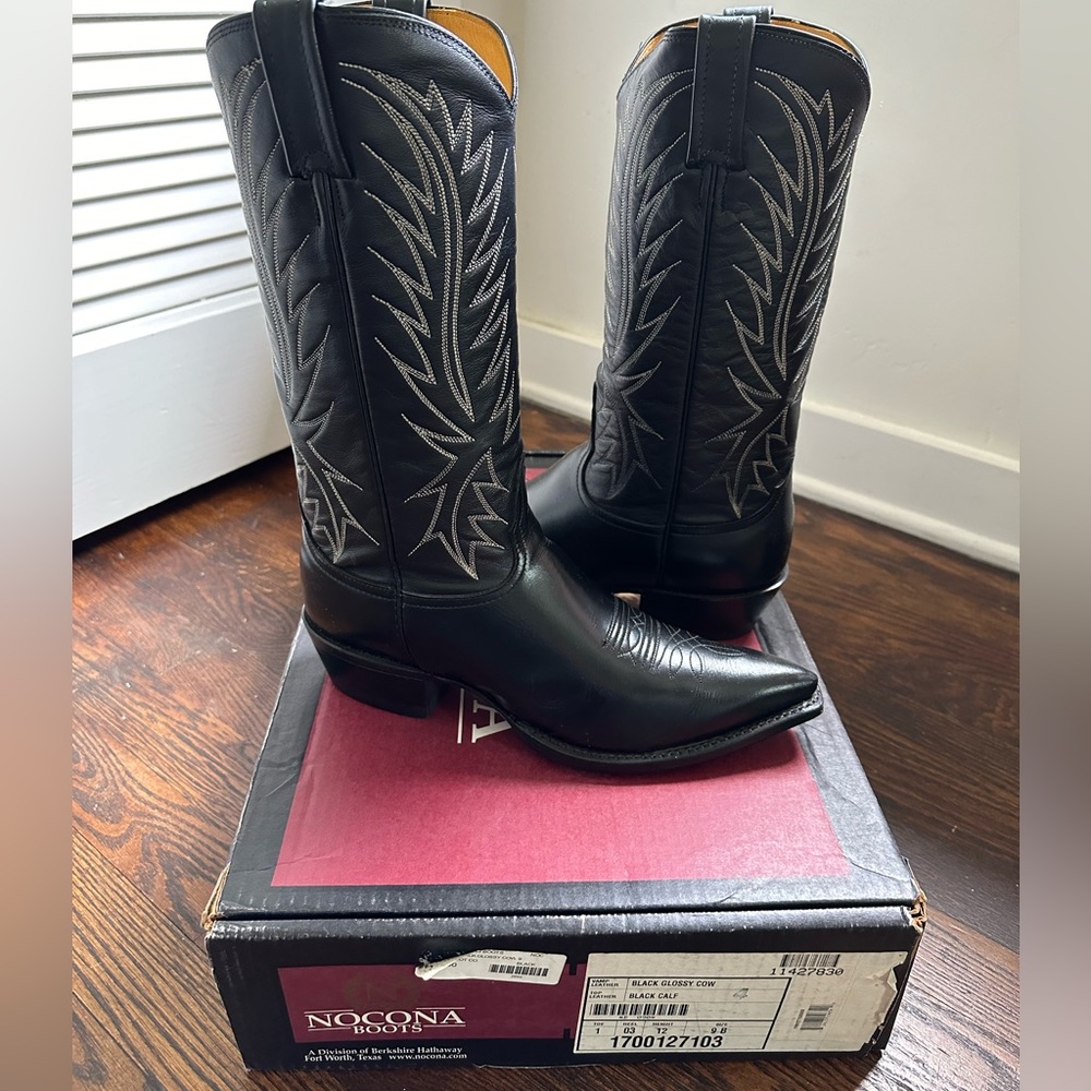 Women’s Nocona Black and white glossy calf leather cowboy boots